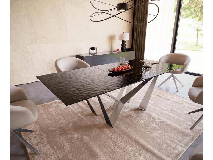 Esstisch Edge 180-220x100 Reliefglas Rauchschwarz 3D-Design Spider Flachstahl Edelstahl ausziehbar, Esstische Esstisch Edge 180-220x100 Reliefglas Rauchschwarz 3D-Design Spider Flachstahl Edelstahl ausziehbar, Esstische von Delife