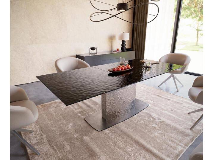 Esstisch Edge 180-220x100 Reliefglas Rauchschwarz 3D-Design Wave Edelstahl ausziehbar, Esstische Esstisch Edge 180-220x100 Reliefglas Rauchschwarz 3D-Design Wave Edelstahl ausziehbar, Esstische von Delife