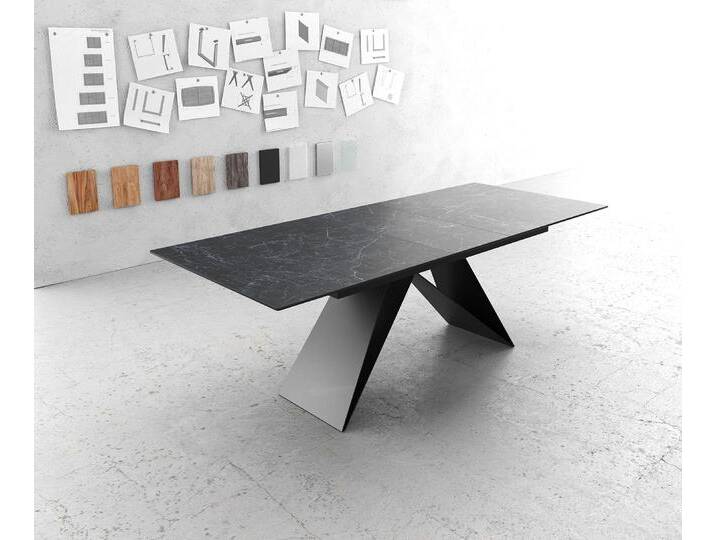 Esstisch Edge 180-220x90cm Keramik Laminam®Nero Greco Anthrazit V-Mittelfuß Schwarz ausziehbar, Esstische von Delife