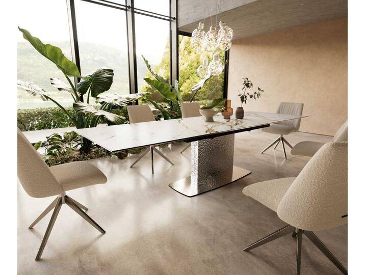 Esstisch Edge 200-300x100 Keramik Calacatta Luxe Weiß-Gold-Grau Wave Edelstahl ausziehbar, Esstische Esstisch Edge 200-300x100 Keramik Calacatta Luxe Weiß-Gold-Grau Wave Edelstahl ausziehbar, Esstische von Delife