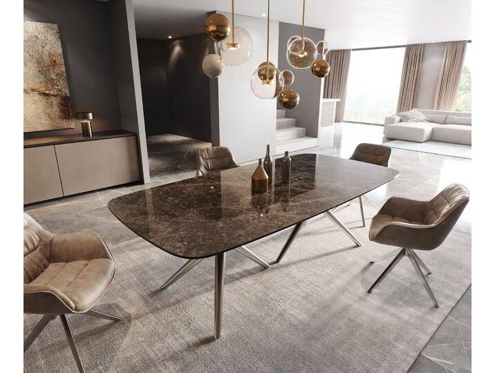 Esstisch Edge Boot 240x120 Keramik Laminam® Emperador Extra Lucidato Dunkelbraun Estelar rund Edelstahl, Esstische von Delife