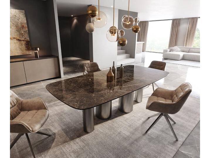 Esstisch Edge Boot 240x120 Keramik Laminam® Emperador Extra Lucidato Dunkelbraun Pilier Edelstahl Graphit, Esstische von Delife