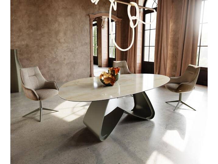 Esstisch Edge Oval 220x120 Keramik Iris FMG Onice Oro W-Gestell Metall Effektfinish Titan, Esstische Esstisch Edge Oval 220x120 Keramik Iris FMG Onice Oro W-Gestell Metall Effektfinish Titan, Esstische von Delife