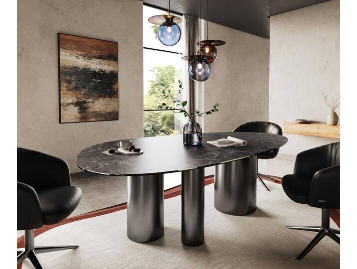 Esstisch Edge Oval 220x120 Keramik Laminam® Nero Greco Anthrazit Troa Edelstahl Graphit, Esstische von Delife