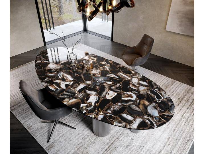 Esstisch Edge Oval 280x130 Keramik Iris FMG Agatablack Pilier Edelstahl Graphit, Esstische Esstisch Edge Oval 280x130 Keramik Iris FMG Agatablack Pilier Edelstahl Graphit, Esstische von Delife