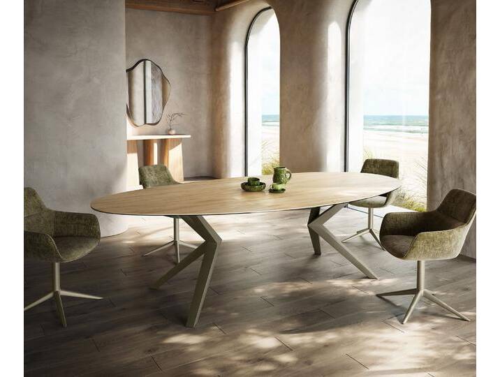 Esstisch Edge Oval 280x130 Keramik Laminam® Sabbia Eichefarbig Zenthara kantig Metall Effektfinish Titan, Esstische von Delife