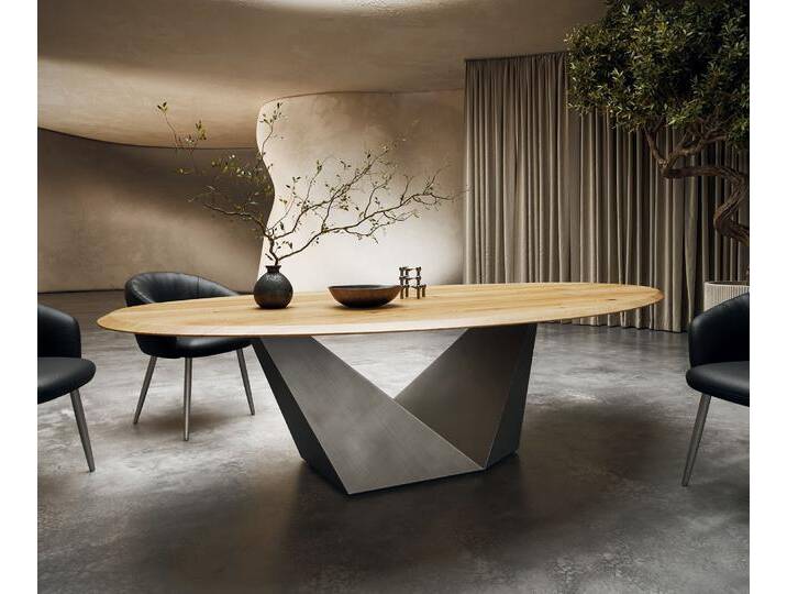 Esstisch Edge Oval 280x130x2,5 Eiche Natur Prisma Metallic Silber Flow-Edge, Esstische von Delife
