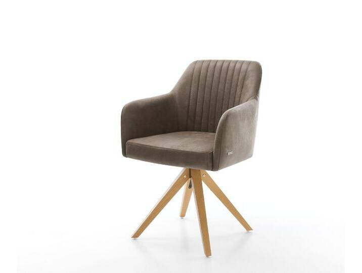 Esszimmerstuhl Greg-Flex Mikrofaser Taupe Vintage Holzgestell kantig Natur Taschenfederkern, Esszimmerstühle von Delife