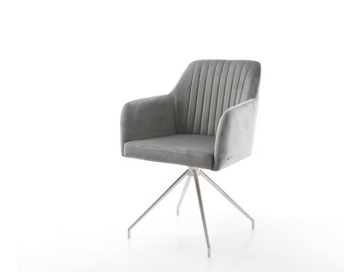 Drehstuhl Greg-Flex Samt Grau Kreuzgestell konisch Edelstahl 180° drehbar, Esszimmerstühle Drehstuhl Greg-Flex Samt Grau Kreuzgestell konisch Edelstahl 180° drehbar, Esszimmerstühle von Delife