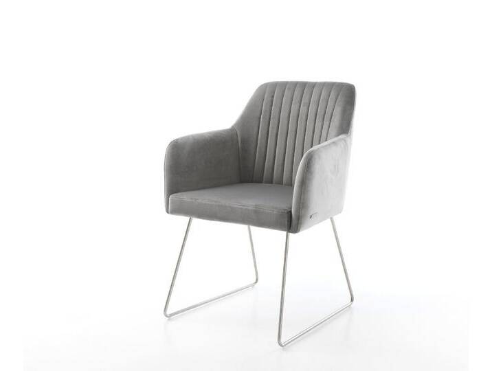 Armlehnstuhl Greg-Flex Samt Grau Kufengestell Edelstahl, Esszimmerstühle Armlehnstuhl Greg-Flex Samt Grau Kufengestell Edelstahl, Esszimmerstühle von Delife