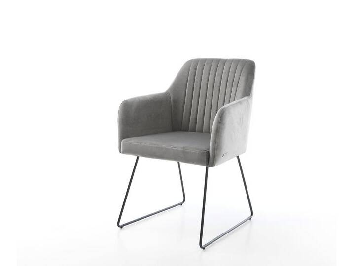 Armlehnstuhl Greg-Flex Samt Grau Kufengestell Schwarz, Esszimmerstühle Armlehnstuhl Greg-Flex Samt Grau Kufengestell Schwarz, Esszimmerstühle von Delife