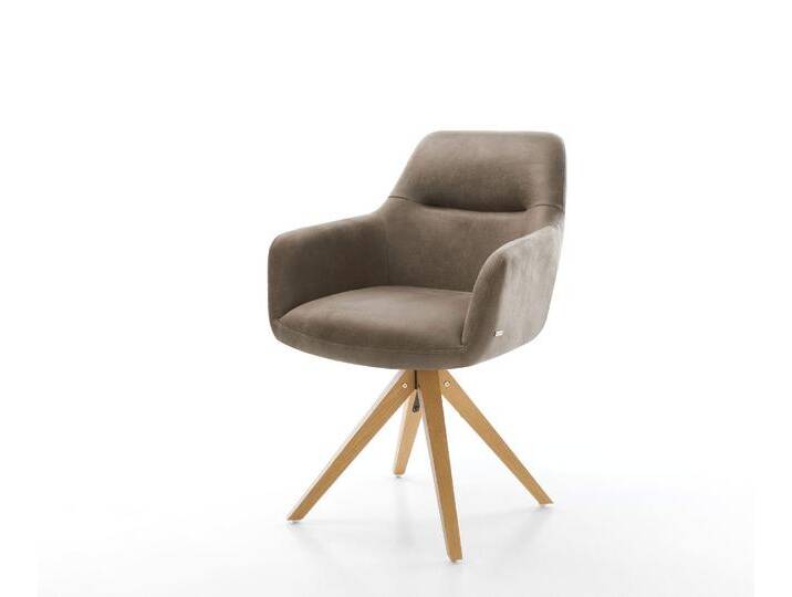 Esszimmerstuhl Pejo-Flex Mikrofaser Taupe Vintage Holzgestell kantig Natur Taschenfederkern, Esszimmerstühle von Delife