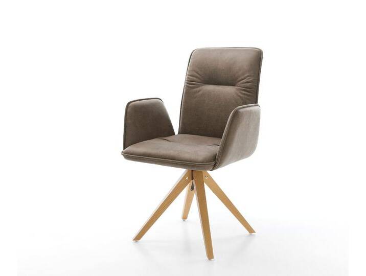 Esszimmerstuhl Vinja-Flex Mikrofaser Taupe Vintage Holzgestell kantig Natur, Esszimmerstühle von Delife