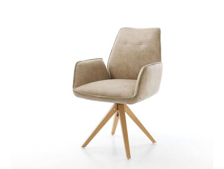 Esszimmerstuhl Zoa-Flex Mikrofaser Beige Vintage Holzgestell kantig Natur Taschenfederkern, Esszimmerstühle von Delife