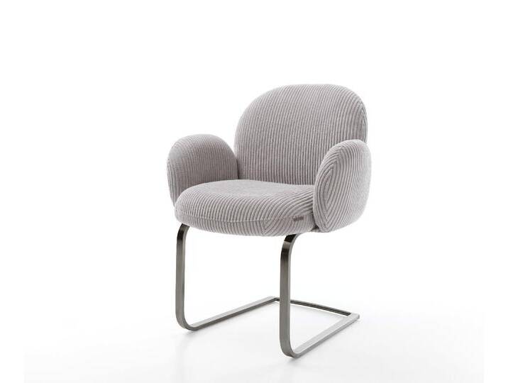 Freischwinger Nube-Flex mit Armlehnen Cord Silbergrau Freischwinger flach Graphit Taschenfederkern, Esszimmerstühle von Delife