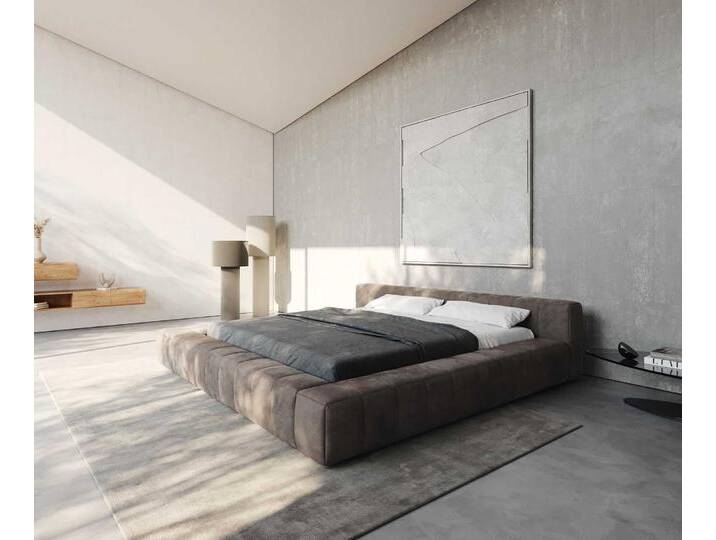 Polsterbettgestell Espazio 180x200 cm Mikrofaser Taupe Vintage mit Stauraum, Polsterbetten von Delife