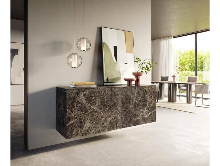 Sideboard Cuor 150 cm Keramik Laminam® Emperador Extra Lucidato Dunkelbraun 3 Türen Schwebend, Sideboards von Delife