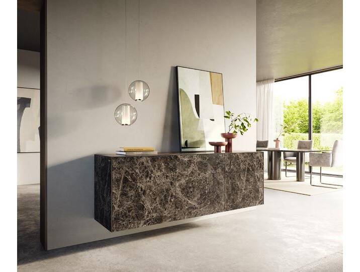 Sideboard Cuor 180 cm Keramik Laminam® Emperador Extra Lucidato Dunkelbraun 2 Türen 3 Schubfächer Schwebend, Sideboards von Delife