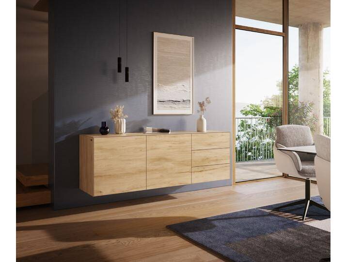 Sideboard Cuor 180 cm Keramik Laminam® Sabbia Eichefarbig 2 Türen 3 Schubfächer Schwebend, Sideboards von Delife