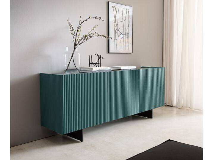 Sideboard Kelani 180 cm Petrol 3 Türen Fuß schwebend Metall Schwarz, Sideboards von Delife