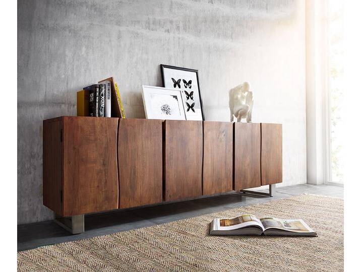 Sideboard Live-Edge 220 cm Akazie Braun massiv 6 Türen, Sideboards, Baumkantenmöbel, Massivholzmöbel, Massivholz von Delife