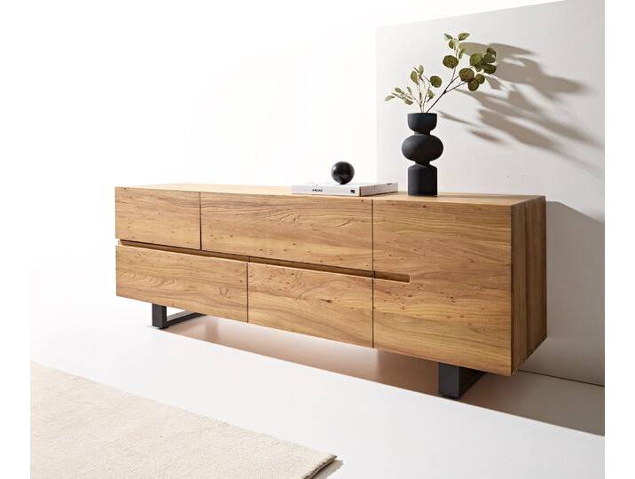 Sideboard Tiamar 180 cm Ulme Natur 1 Tür 4 Schubfächer Kufe Metall Schwarz, Sideboards von Delife
