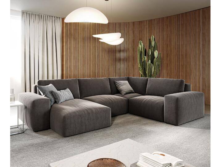 Wohnlandschaft Lanzo L 330x230 cm Mikrofaser Khakibraun Recamiere variabel, Wohnlandschaften von Delife