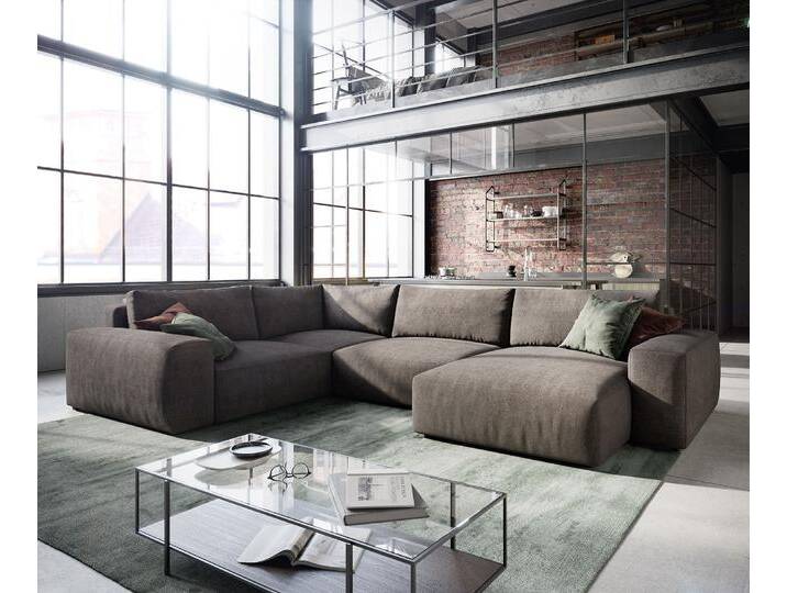 Wohnlandschaft Lanzo XL 360x260 cm Mikrofaser Khakibraun Recamiere variabel, Wohnlandschaften von Delife