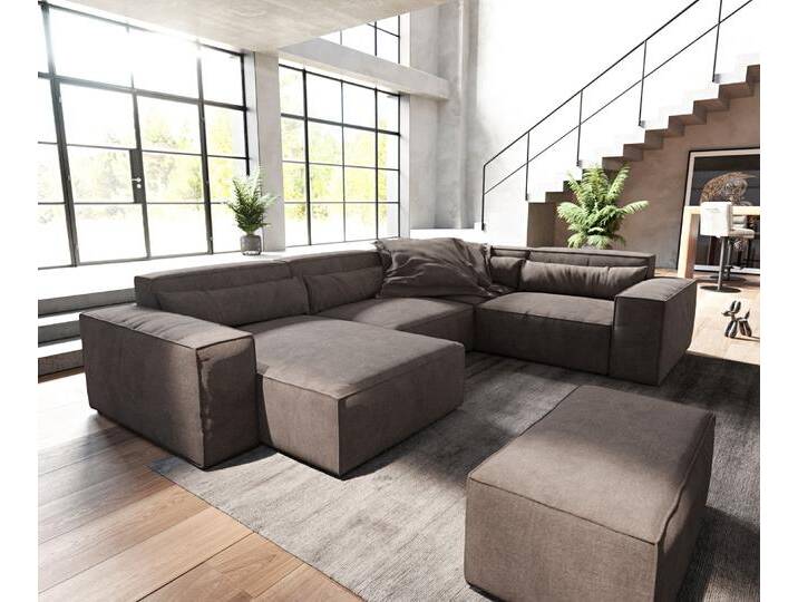 Wohnlandschaft Sirpio 300x200 cm Mikrofaser Khakibraun Recamiere variabel mit Hocker, Wohnlandschaften von Delife