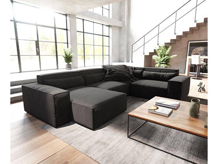 Wohnlandschaft Sirpio 300x200 cm Mikrofaser Schwarz Recamiere variabel, Wohnlandschaften von Delife