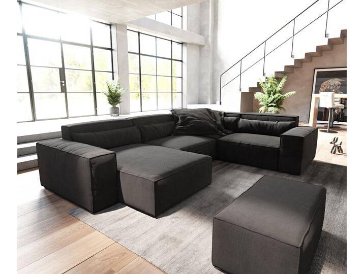 Wohnlandschaft Sirpio 300x200 cm Mikrofaser Schwarz Recamiere variabel mit Hocker, Wohnlandschaften Wohnlandschaft Sirpio 300x200 cm Mikrofaser Schwarz Recamiere variabel mit Hocker, Wohnlandschaften von Delife