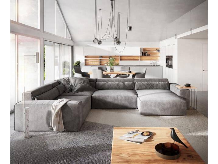 Wohnlandschaft Sirpio XL 360x260 cm Mikrofaser Taupe Recamiere variabel, Wohnlandschaften von Delife