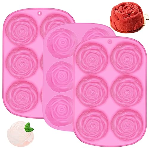 3PCS Silikon Backform,6-Hohle Multifunktionale Backformen, Verwendet Für Die Herstellung Von Silikonform Eiswürfel,Eiswürfelform Rose,Rose Silikonform Seife,Pudding,Silikonform Blumen,Backkuchen Usw von Delihaniess