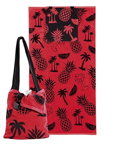 Delindo Lifestyle Frottee Strandtuch mit integrierter Schulter Tasche rot, 100% Baumwolle, Strandlaken in 90x170 cm von Delindo Lifestyle