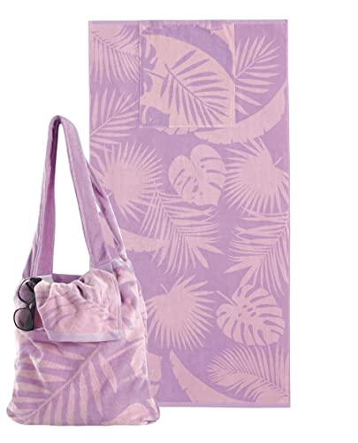 Delindo Lifestyle Frottee Strandtuch mit integrierter Schulter Tasche rosa Flieder, 100% Baumwolle, Strandlaken in 90x170 cm von Delindo Lifestyle