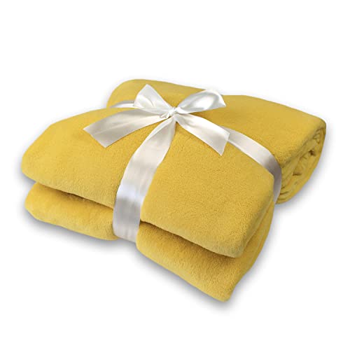 Kuscheldecke Roma senf gelb, Microfaser Fleece-Decke in 150x200 cm, flauschig weiche Wohndecke in trendigen Farben von Delindo Lifestyle