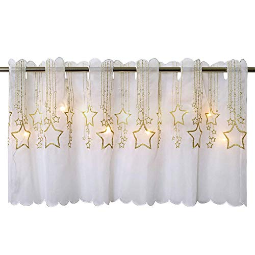 Delindo Lifestyle LED Scheibengardine Sternenregen für die Küche, beleuchtete Bistrogardine, 45x115 cm, Moderne und blickdichte Gardine zu Weihnachten von Delindo Lifestyle