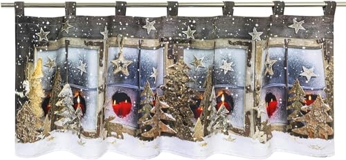 Delindo Lifestyle® LED Scheibengardine Winterland für das Kinderzimmer, beleuchtete Bistrogardine für die Küche, 45x120 cm, Gardine zu Weihnachten von Delindo Lifestyle