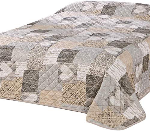 Delindo Lifestyle Tagesdecke Bettüberwurf Herzen für Doppelbett, Patchwork braun, 200x220 cm von Delindo Lifestyle