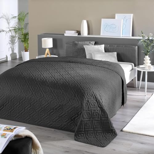 Delindo Lifestyle Tagesdecke Bettüberwurf Premium grau, für Einzelbett, einfarbig für Schlafzimmer, 140x210 cm von Delindo Lifestyle