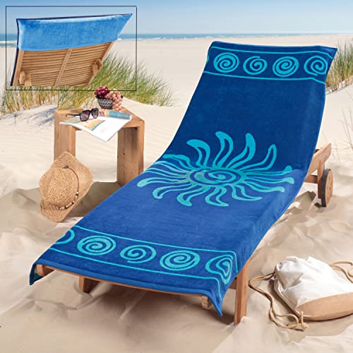 Delindo Lifestyle Frottee Bezug für Gartenliege Tropical Sun Blue, Schonbezug für Sonnenliegen, Liegenauflage aus 100% Baumwolle, 83x200 cm von Delindo Lifestyle