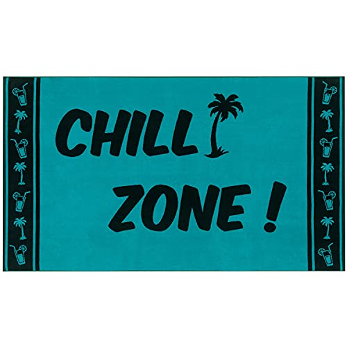 Delindo Lifestyle Frottee Strandtuch Tropical Chill Zone türkis, 100% Baumwolle, Strandlaken ist 100 x 180 cm groß von Delindo Lifestyle