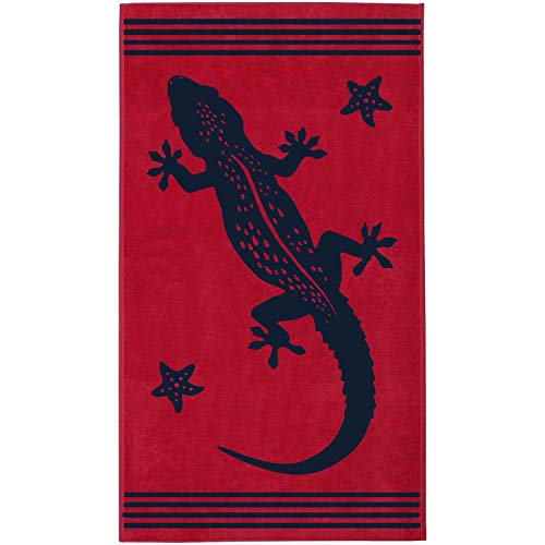 Delindo Lifestyle Frottee Strandtuch Tropical Gecko rot, 100% Baumwolle, Strandlaken ist 100x180 cm groß von Delindo Lifestyle