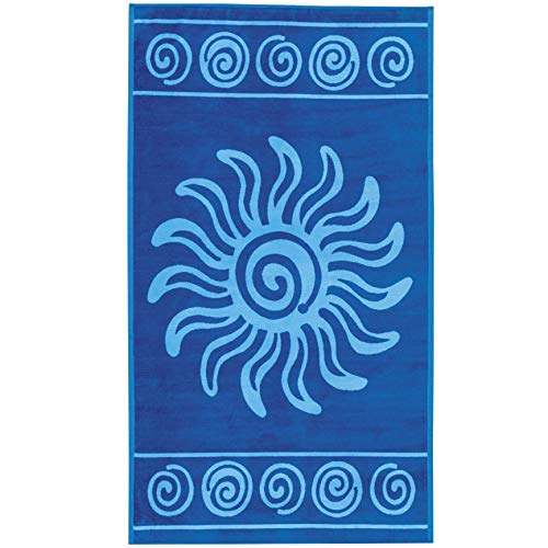Delindo Lifestyle Frottee Strandtuch Tropical Sun blau, 100% Baumwolle, Strandlaken ist 100x180 cm groß von Delindo Lifestyle