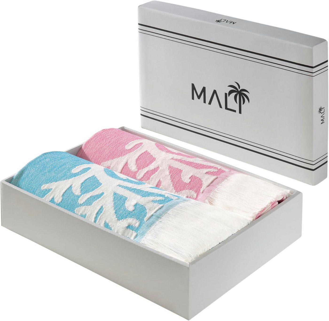 Delindo Lifestyle Hamamtuch Mali, 2er Set, 100x180, rosa blau, Baumwolle, Strandtuch, Geschenkbox, (2er-Set) von Delindo Lifestyle