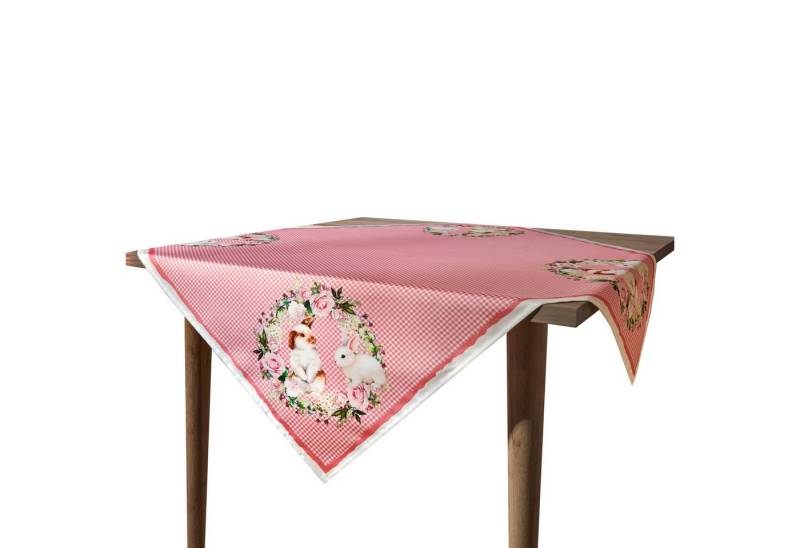 Delindo Lifestyle Mitteldecke Mitteldecke Häschen mit Rosen (1-tlg), glattes Gewebe mit Ostermotiv von Delindo Lifestyle