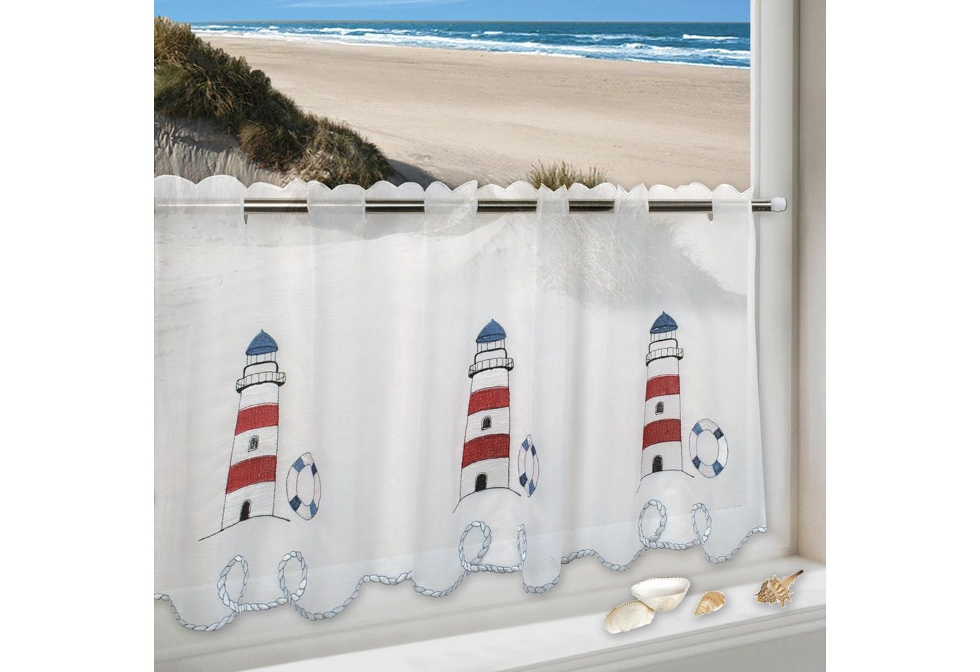Delindo Lifestyle Scheibengardine LEUCHTTURM (1 St), Stangendurchzug, transparent, Voile, HxB: 45x115, mit Stangendurchzug, für die Küche von Delindo Lifestyle