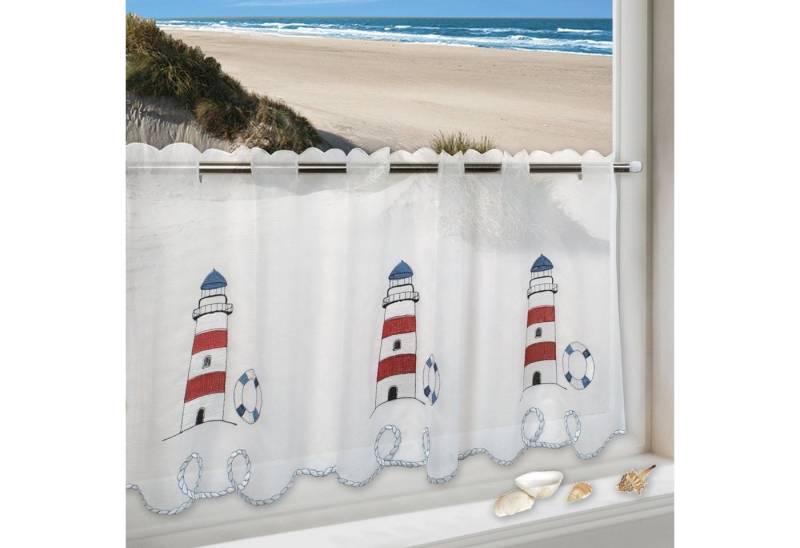 Delindo Lifestyle Scheibengardine LEUCHTTURM (1 St), Stangendurchzug, transparent, Voile, HxB: 45x115, mit Stangendurchzug, für die Küche von Delindo Lifestyle