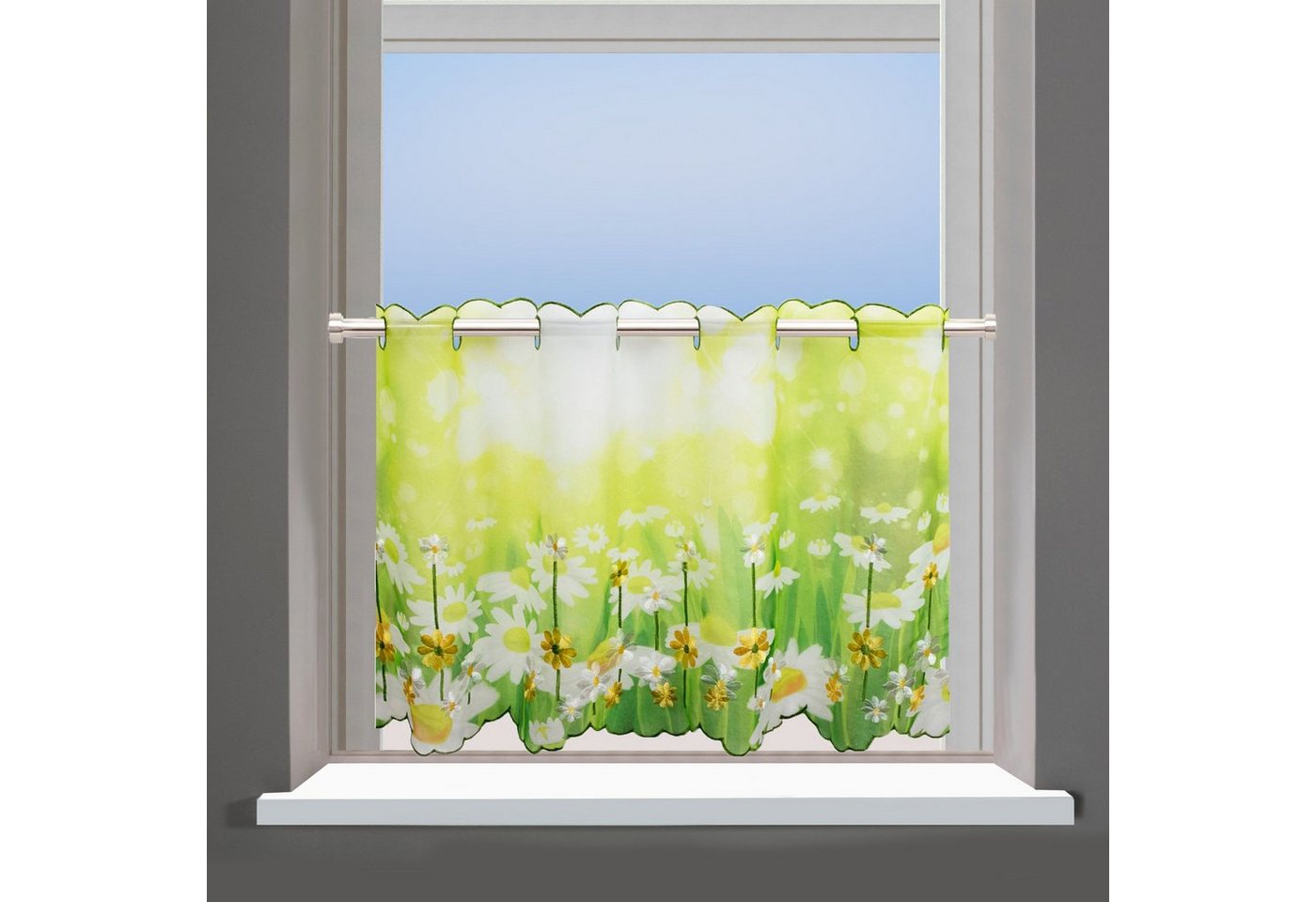Delindo Lifestyle Scheibengardine Margeriten, Stangendurchzug (1 St), transparent, Voile, zwei Größen von Delindo Lifestyle