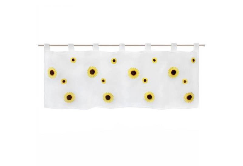 Delindo Lifestyle Scheibengardine Bistrogardine mit schlaufen, bestickte Sonnenblumen,45x120 cm, weiß, Schlaufen (1 St), halbtransparent von Delindo Lifestyle